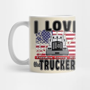 SUPPORT FOR TRUCKERS - FREEDOM CONVOY 2022 - USA FLAG HEARTS BLACK LETTERS Mug